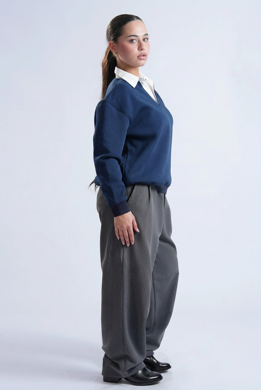 Classic Navy Blue with Grey Collar