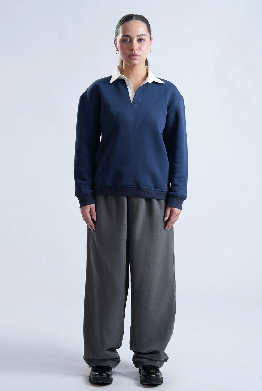 Classic Navy Blue with Grey Collar