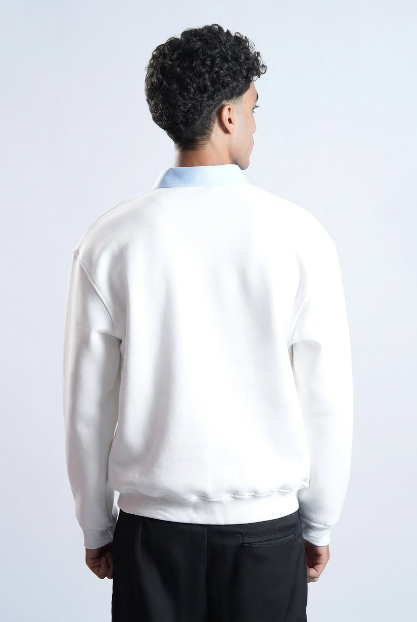 Classic White Polo with Baby Blue Collar