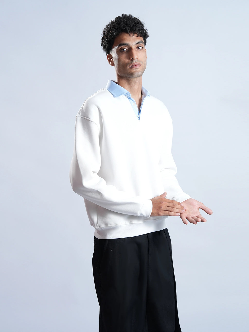 Classic White Polo with Baby Blue Collar