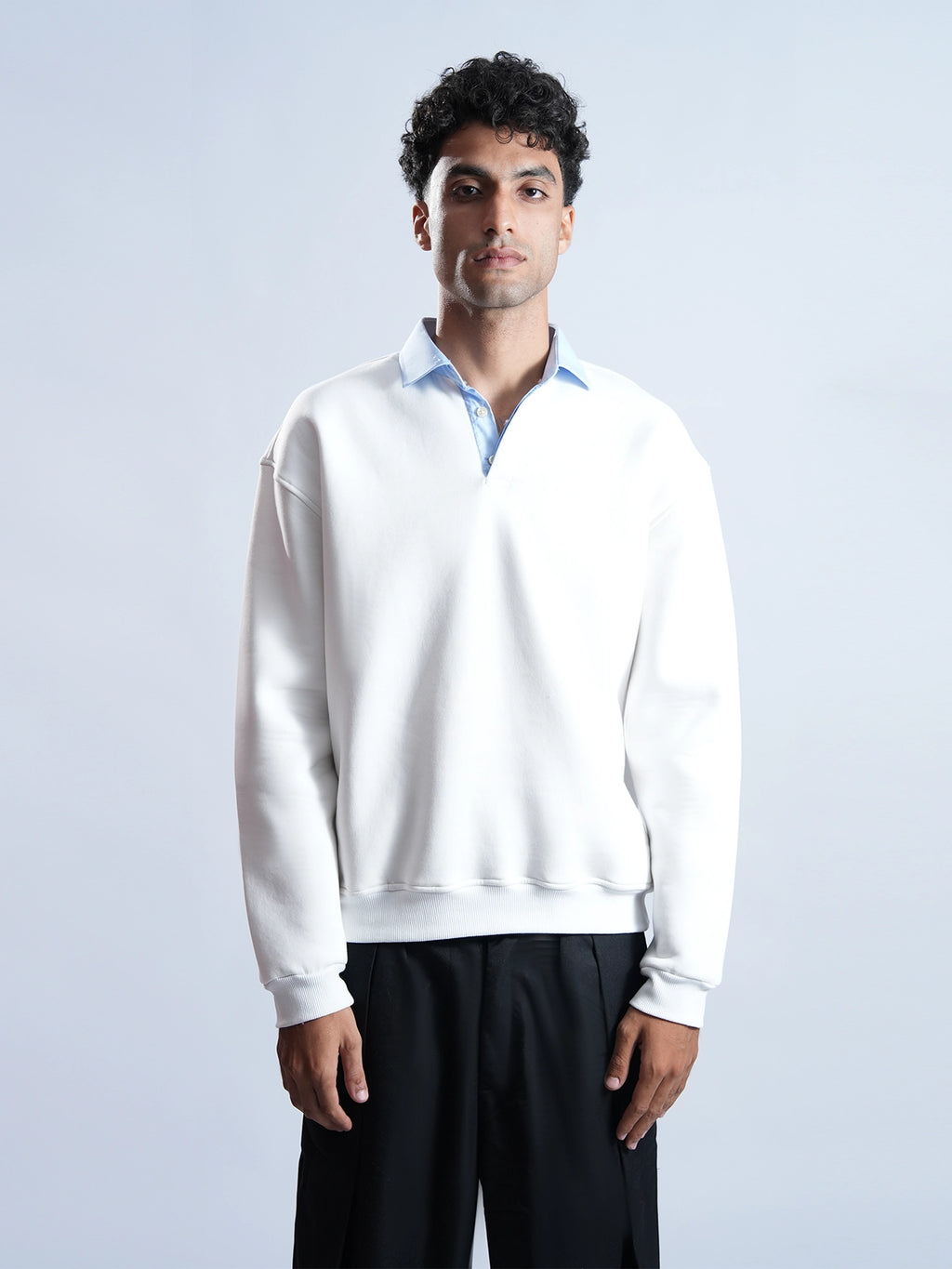 Classic White Polo with Baby Blue Collar
