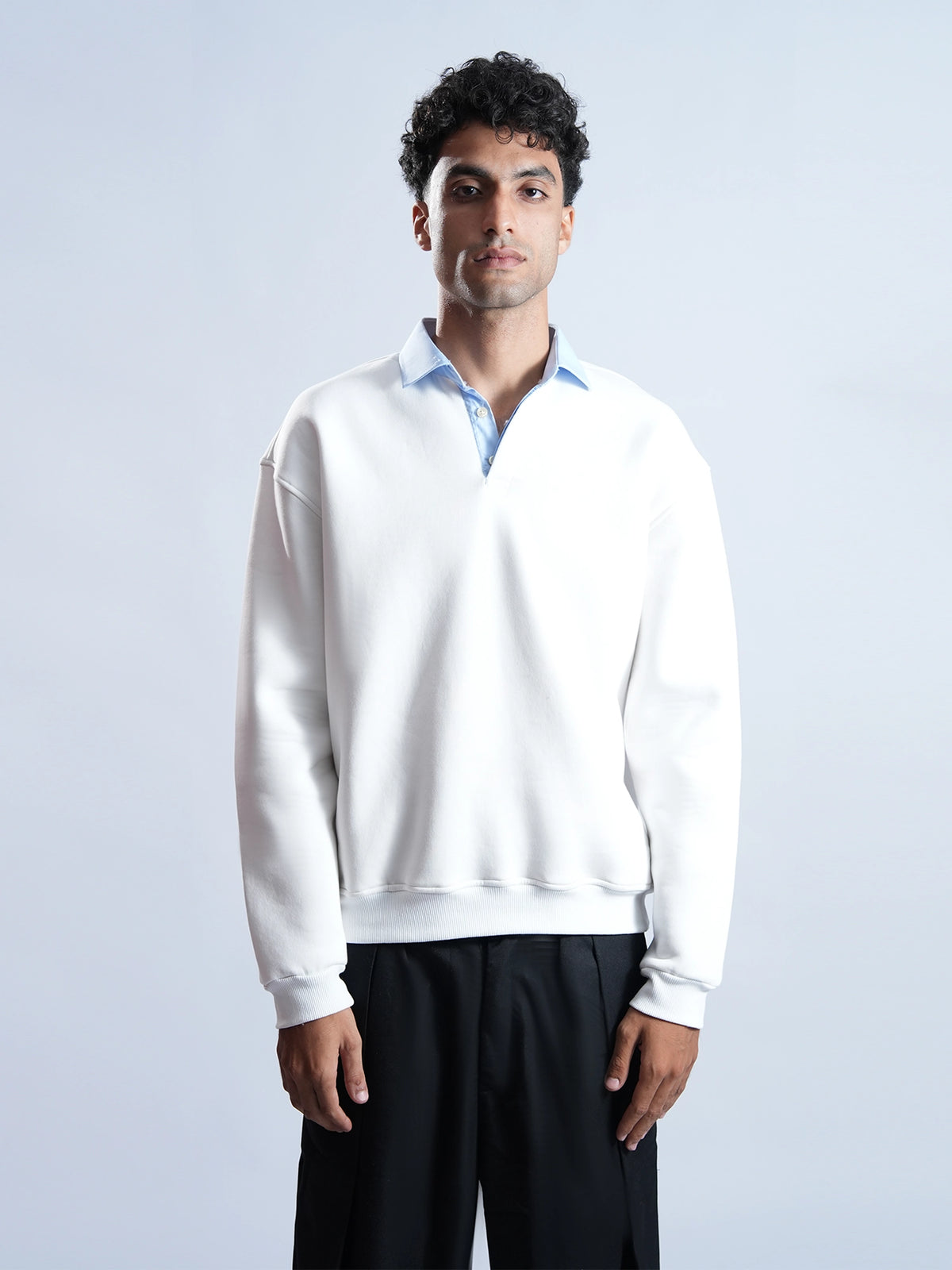 Classic White Polo with Baby Blue Collar