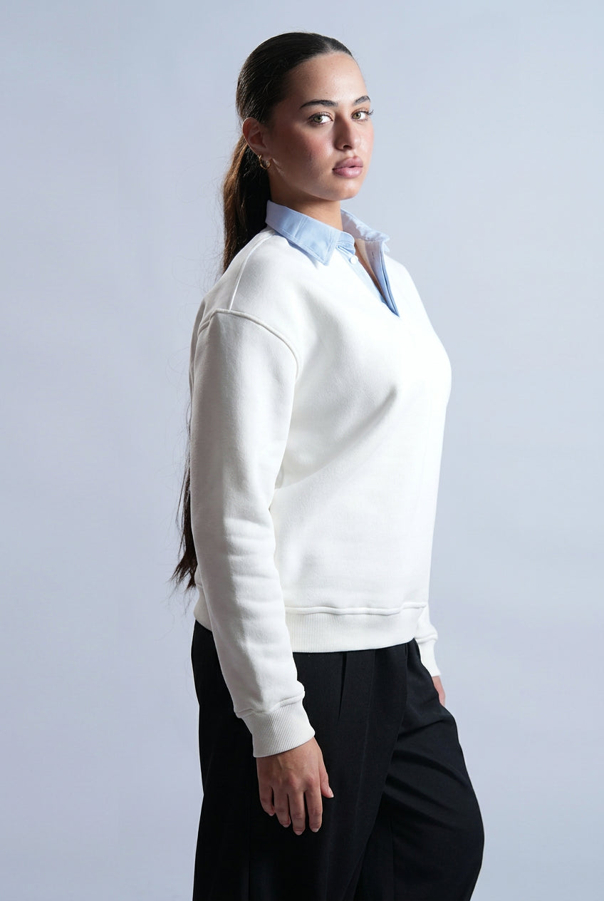 Classic White Polo with Baby Blue Collar