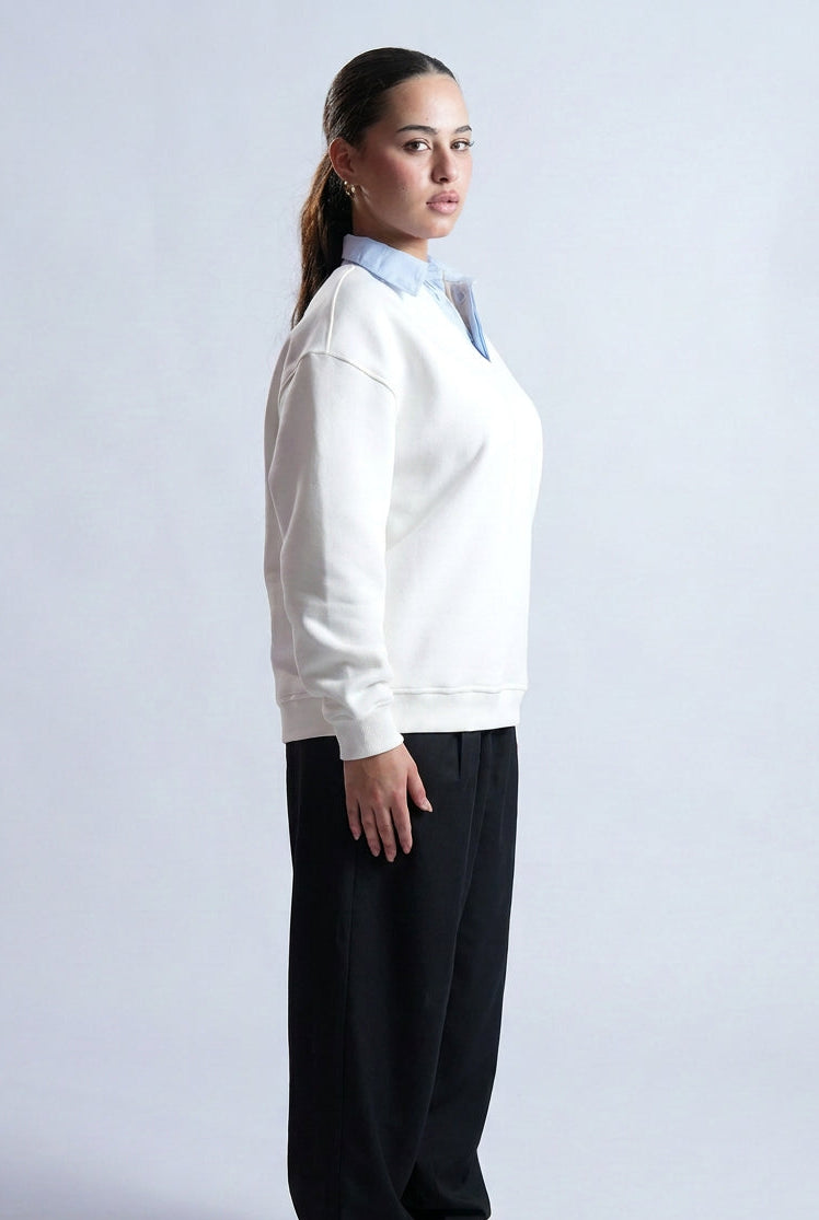 Classic White Polo with Baby Blue Collar
