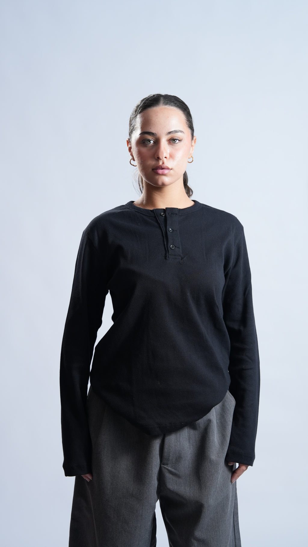 Black Relaxed Fit Long Sleeve Henley