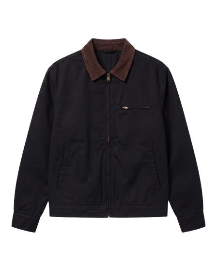 Workwear Jacket - Black with Brown Collar