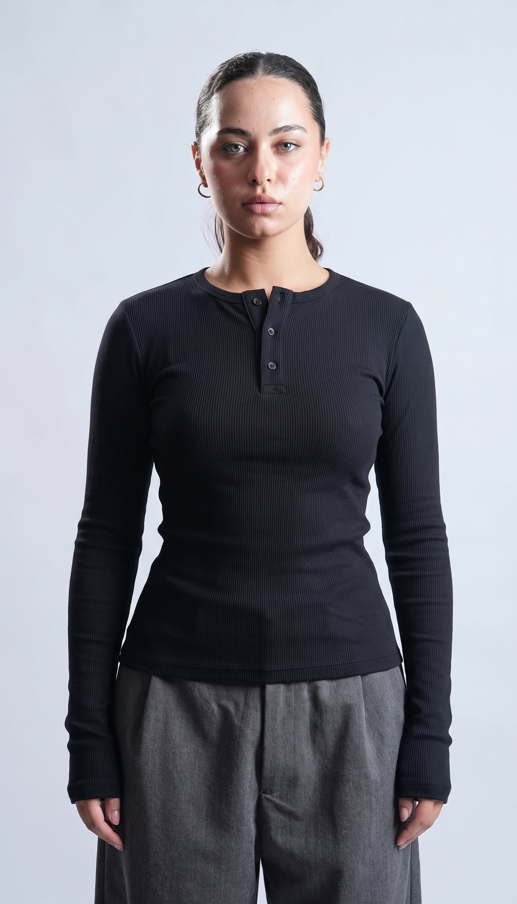 Black Relaxed Fit Long Sleeve Henley
