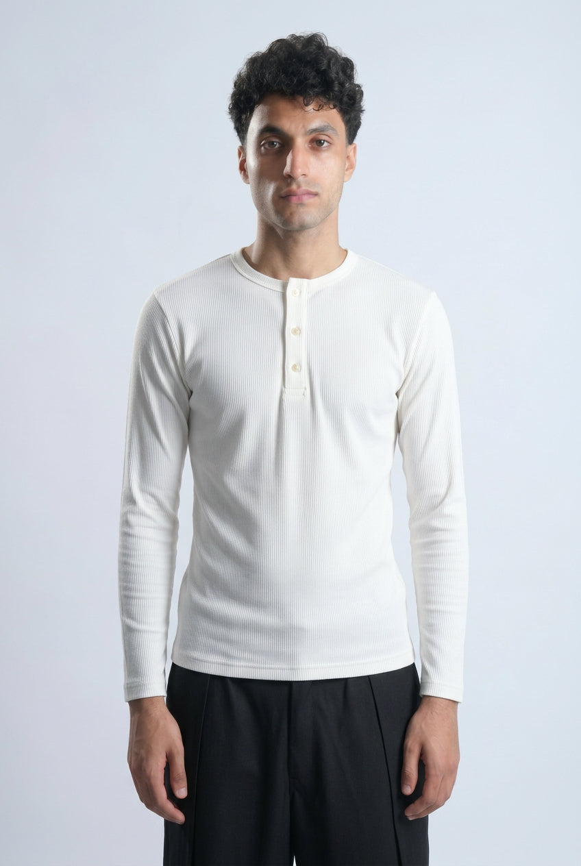 White Relaxed Fit Long Sleeve Henley