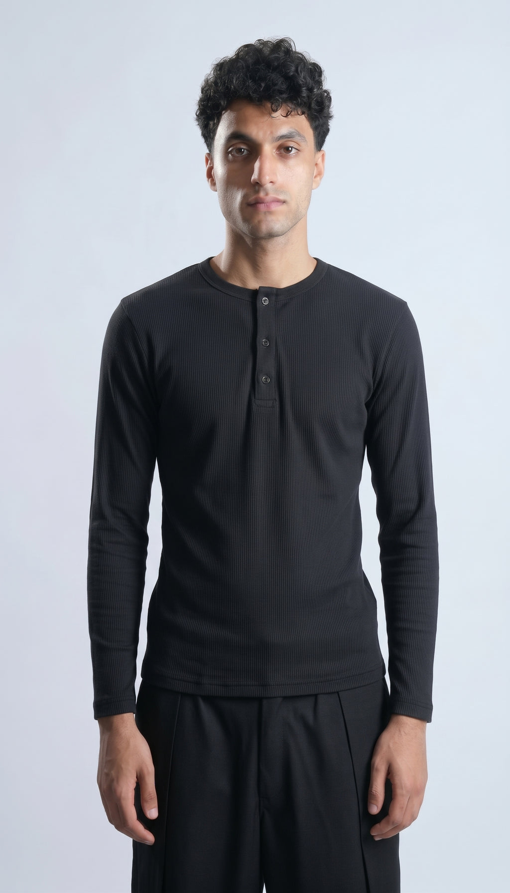 Black Relaxed Fit Long Sleeve Henley