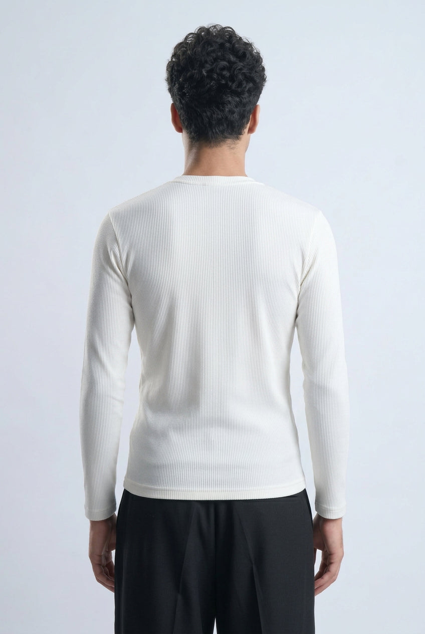 White Relaxed Fit Long Sleeve Henley