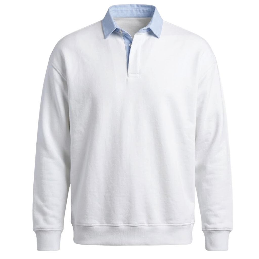Classic White Polo with Baby Blue Collar