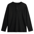 Black Relaxed Fit Long Sleeve Henley
