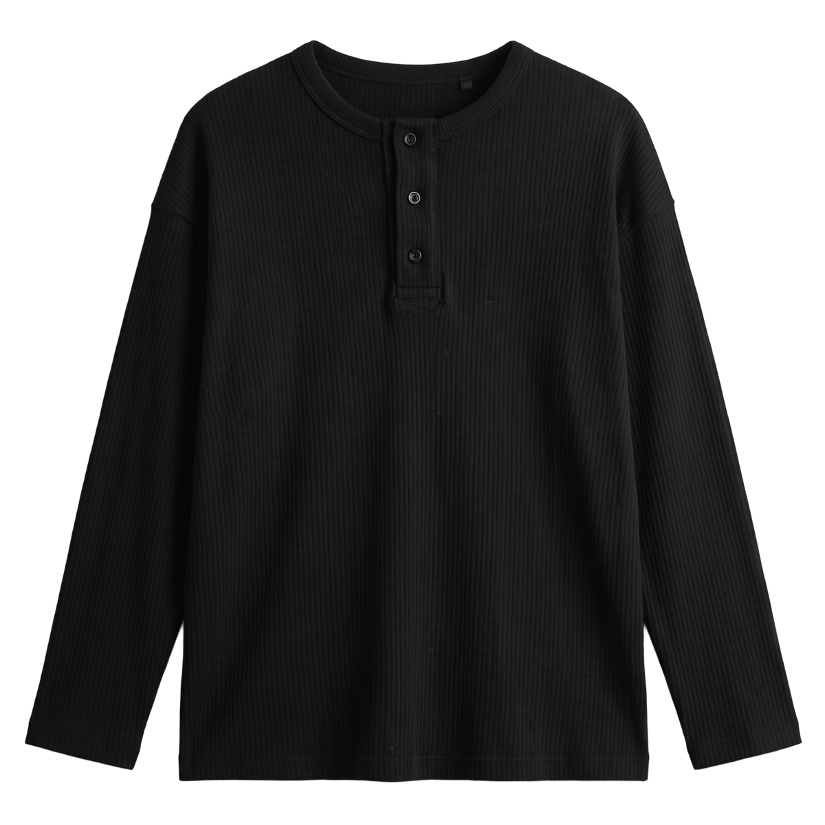 Black Relaxed Fit Long Sleeve Henley