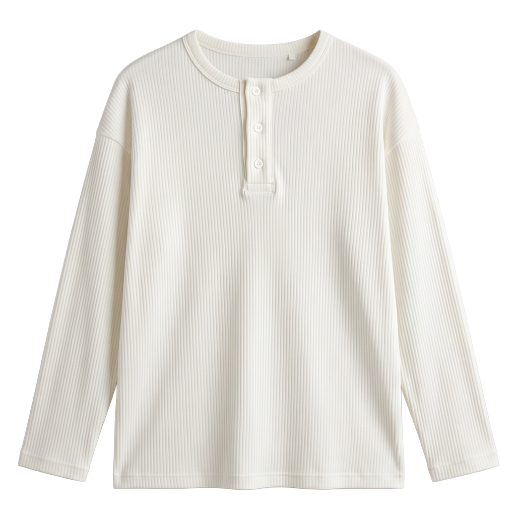 White Relaxed Fit Long Sleeve Henley